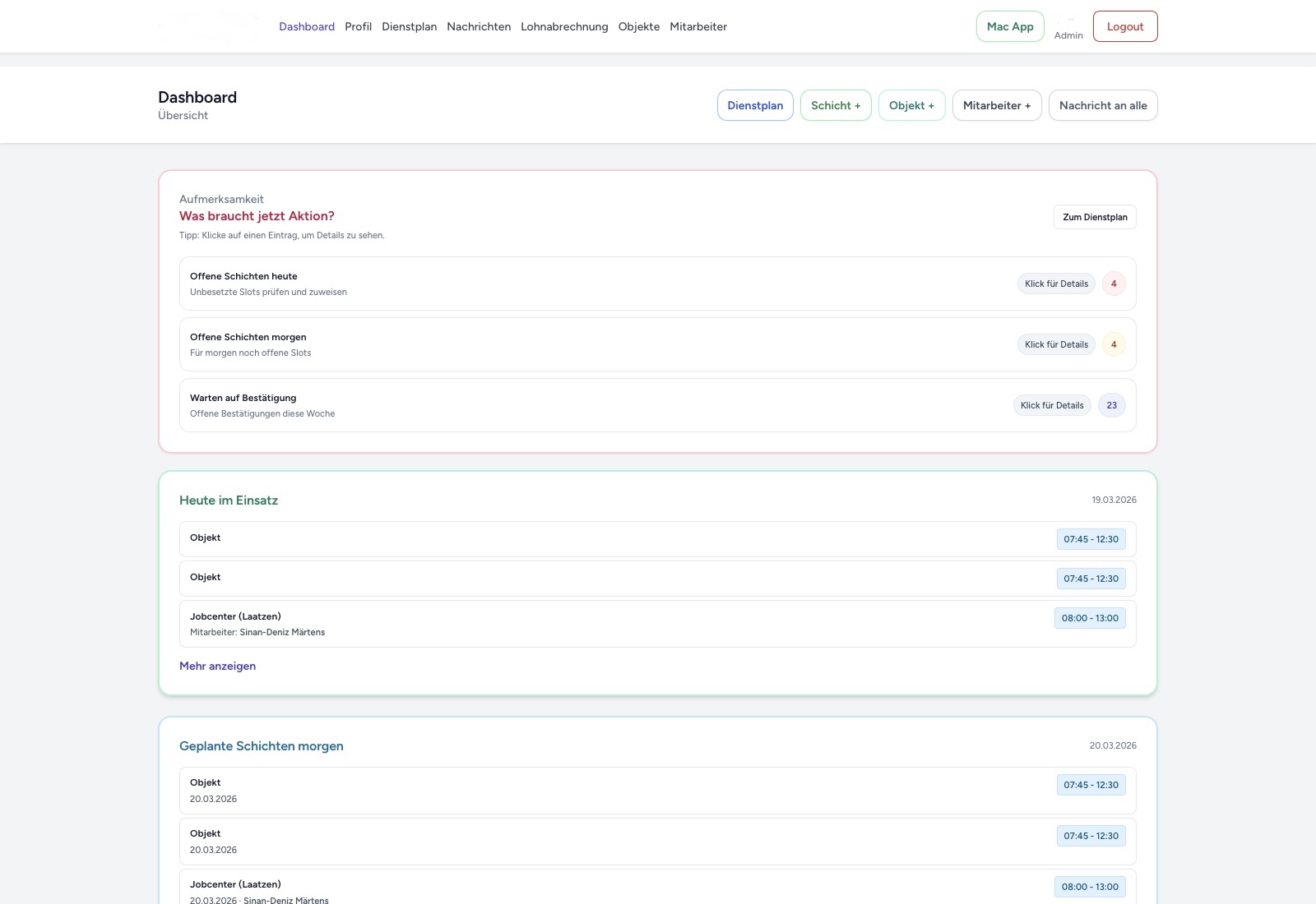 Platform dashboard view