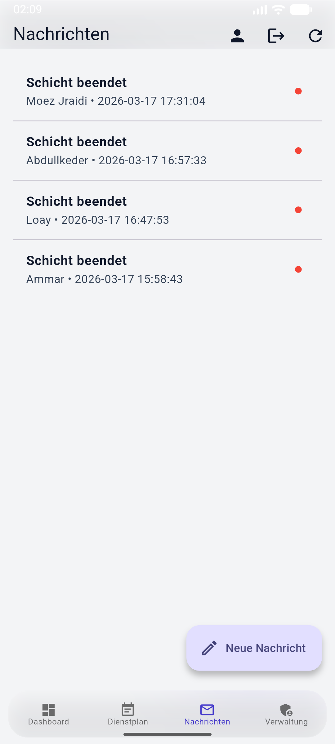 SafeTec24 app on Android showing the messages view